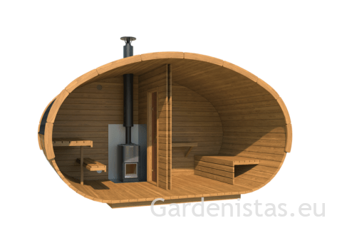 Ovaalsaun KESKMINE PURAVIK terassiga – kahe ruumiga Ovaalsed saunad Gardenistas.eu 5